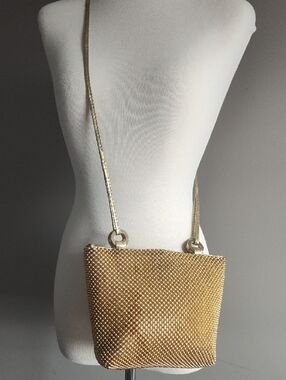 Vintage Gold Mesh Crossbody Purse with Slim Gold Fabric Strap